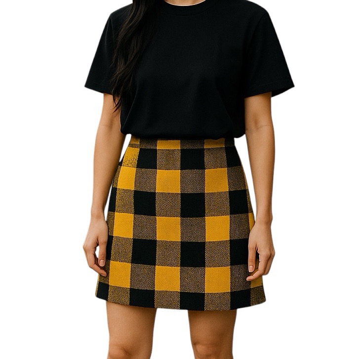 New Gold And Black Plaid Boucle Mini Skirt Plus 1x